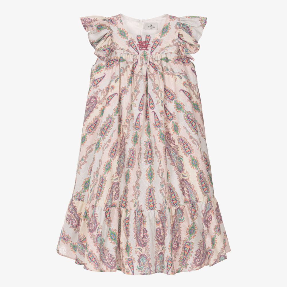 Etro-Girls Pink Embroidered Cotton Paisley Dress | Childrensalon