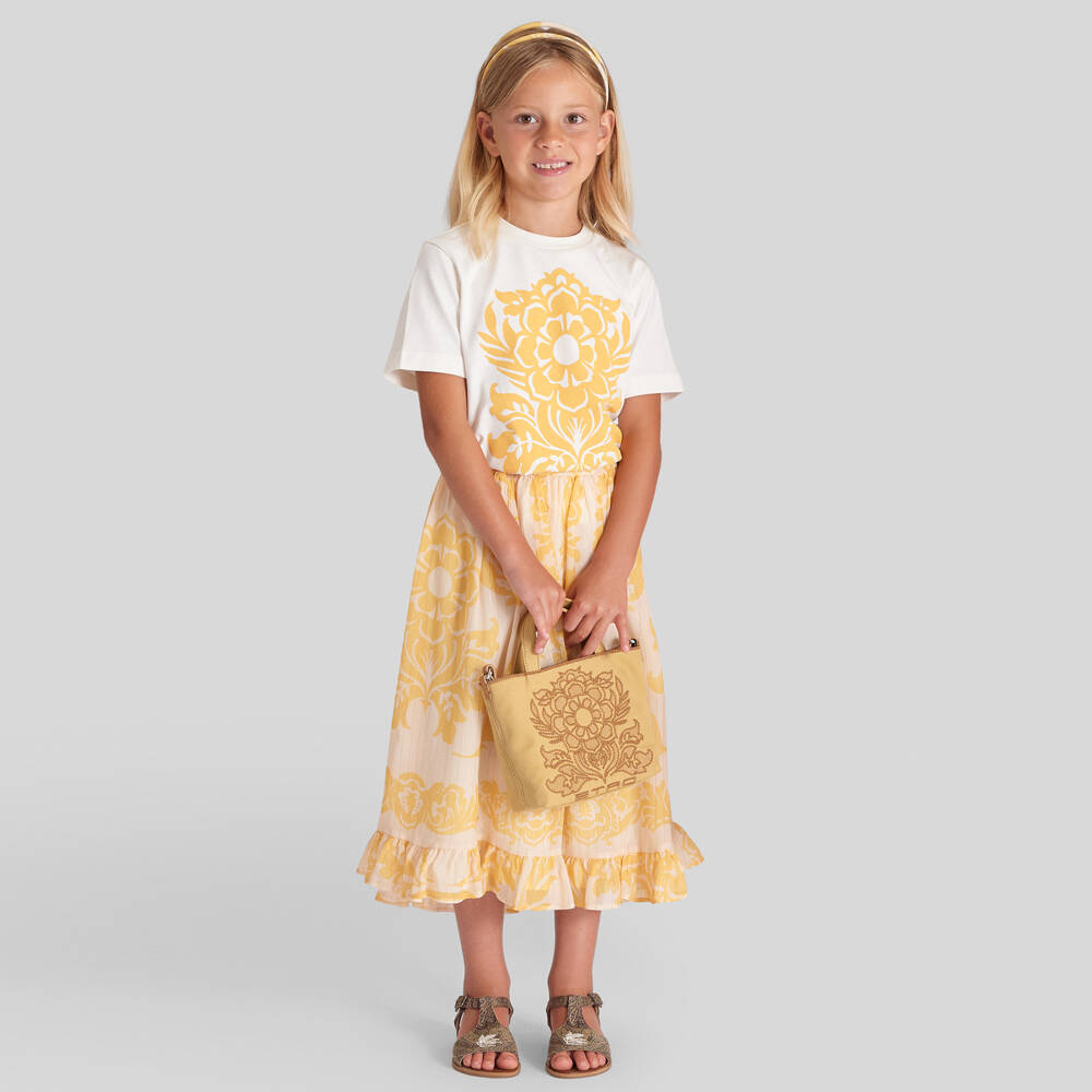 Etro-Girls Yellow Floral Print Georgette Maxi Skirt | Childrensalon