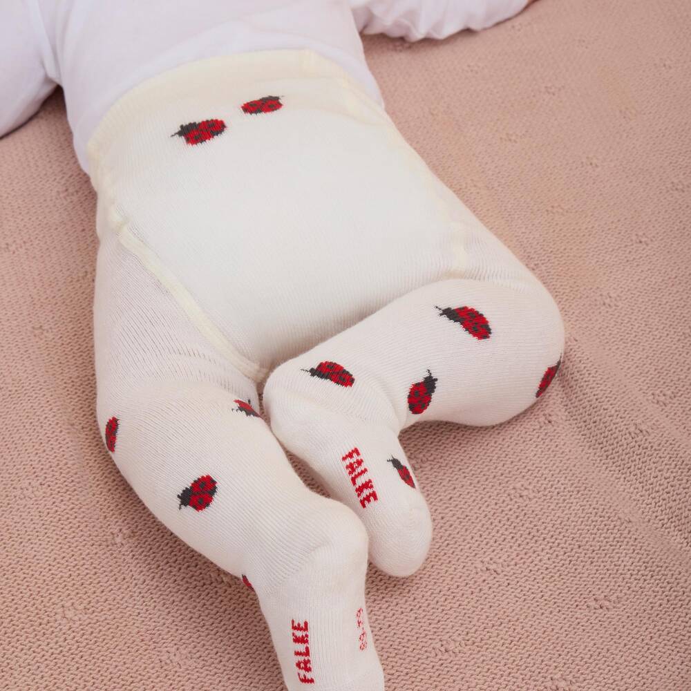 Falke-Колготки кремовые хлопковые с божьими коровками для малышек | Childrensalon