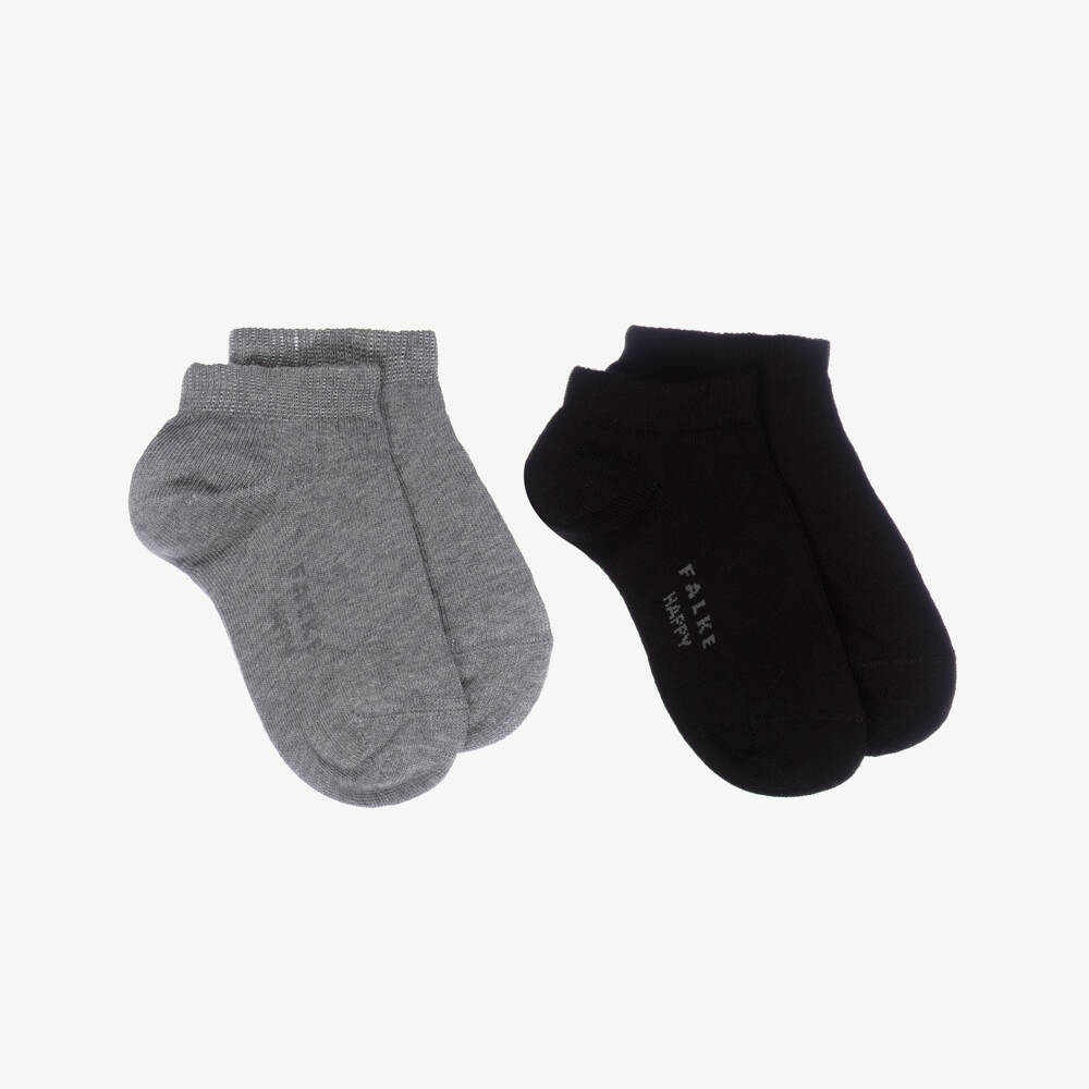 Falke-Black & Grey Cotton Trainer Socks (2 Pack) | Childrensalon