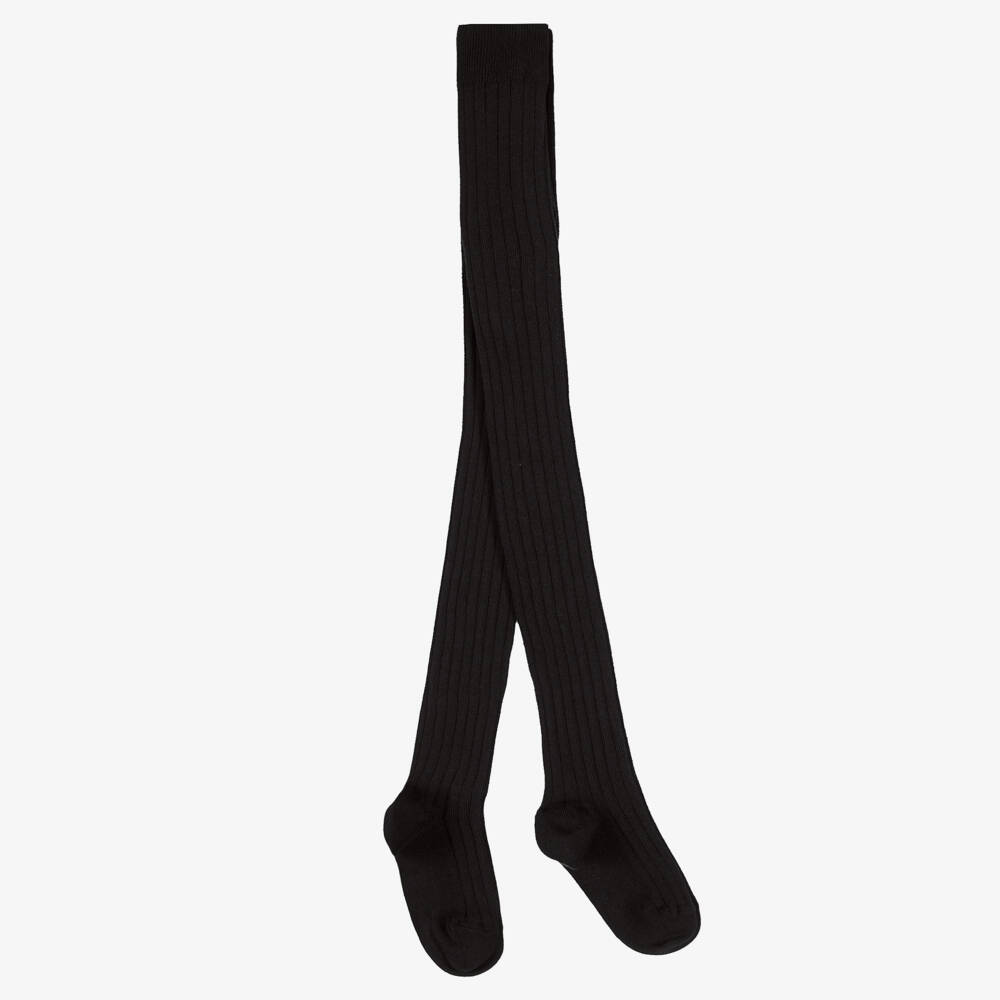 Falke-Black Ribbed Cotton Knit Tights | Childrensalon