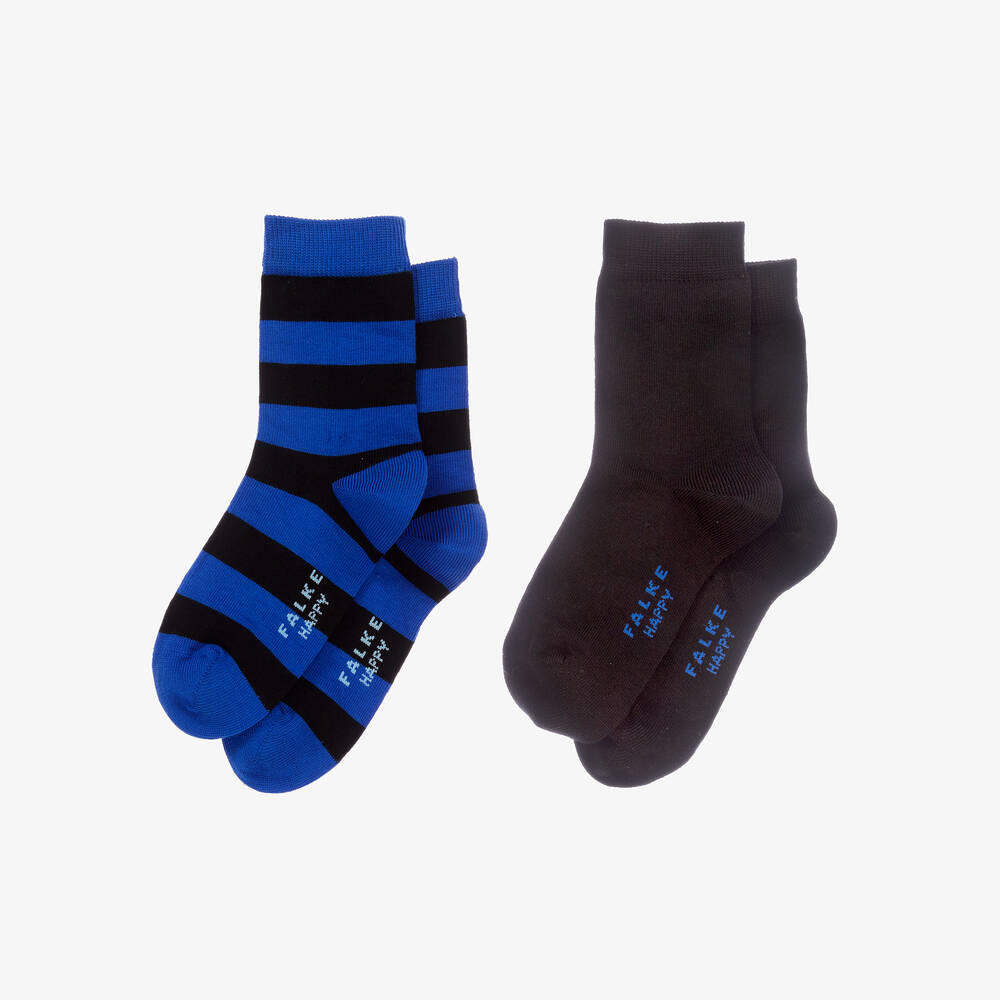 Falke-Blue & Black Cotton Socks (2 Pack) | Childrensalon
