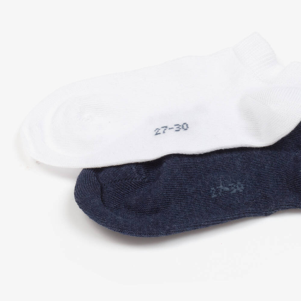 Falke-Blue & White Cotton Trainer Socks (2 Pack) | Childrensalon