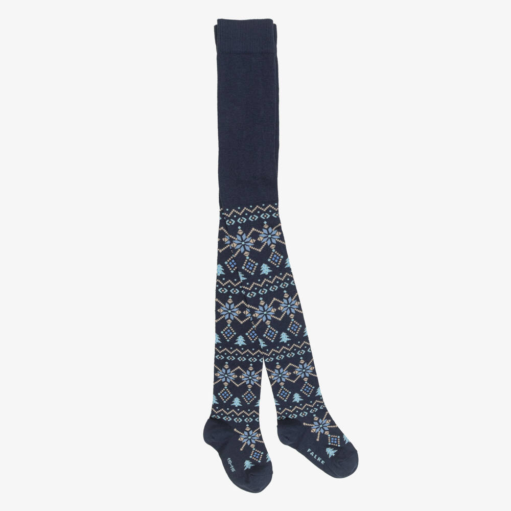 Falke-Girls Navy Blue Fair Isle Tights | Childrensalon