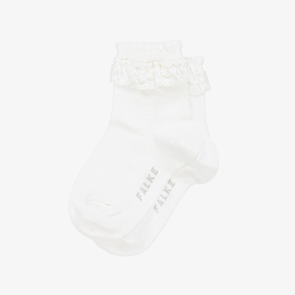 Falke-Носки белые хлопковые с кружевными оборками для девочек | Childrensalon