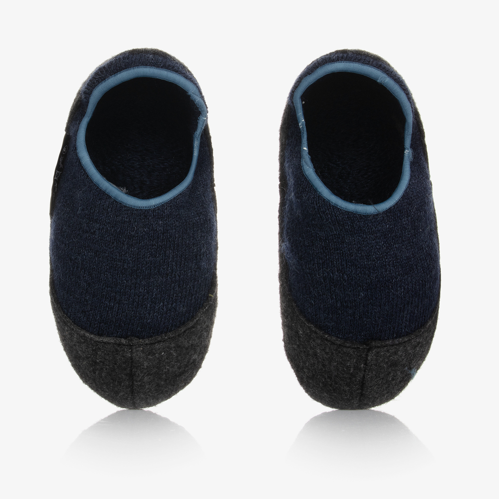 Falke-Grey & Blue Wool Slippers | Childrensalon