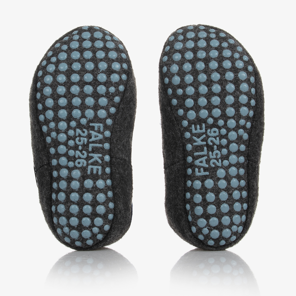 Falke-Grey & Blue Wool Slippers | Childrensalon