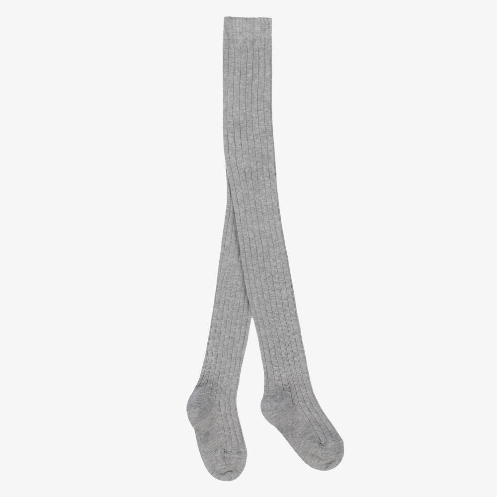 Falke-Grey Ribbed Cotton Knit Tights | Childrensalon