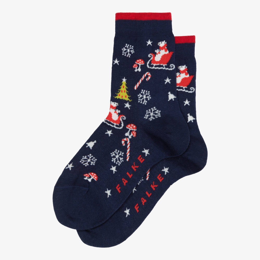 Falke-Navy Blue Father Christmas Socks | Childrensalon