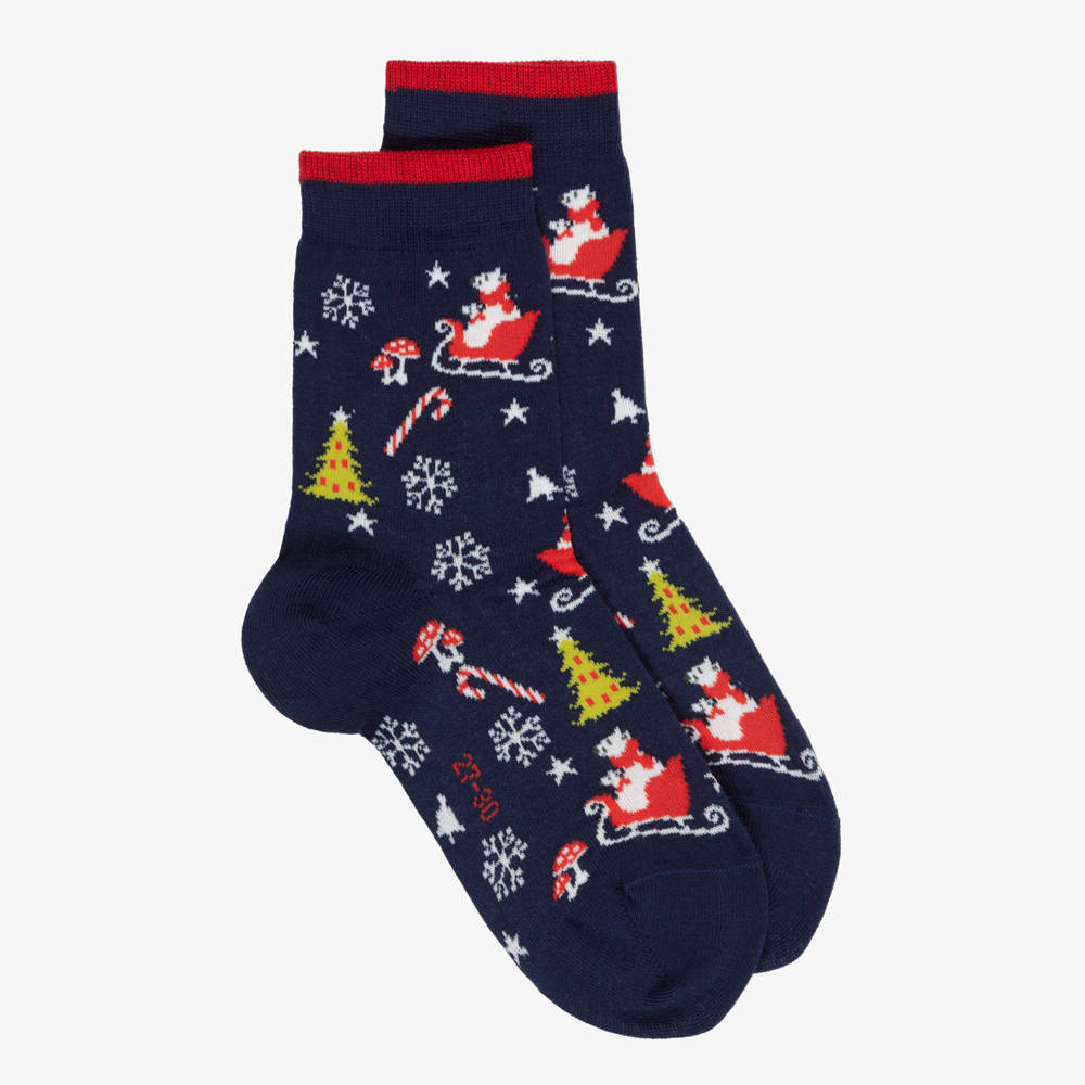 Falke-Navy Blue Father Christmas Socks | Childrensalon