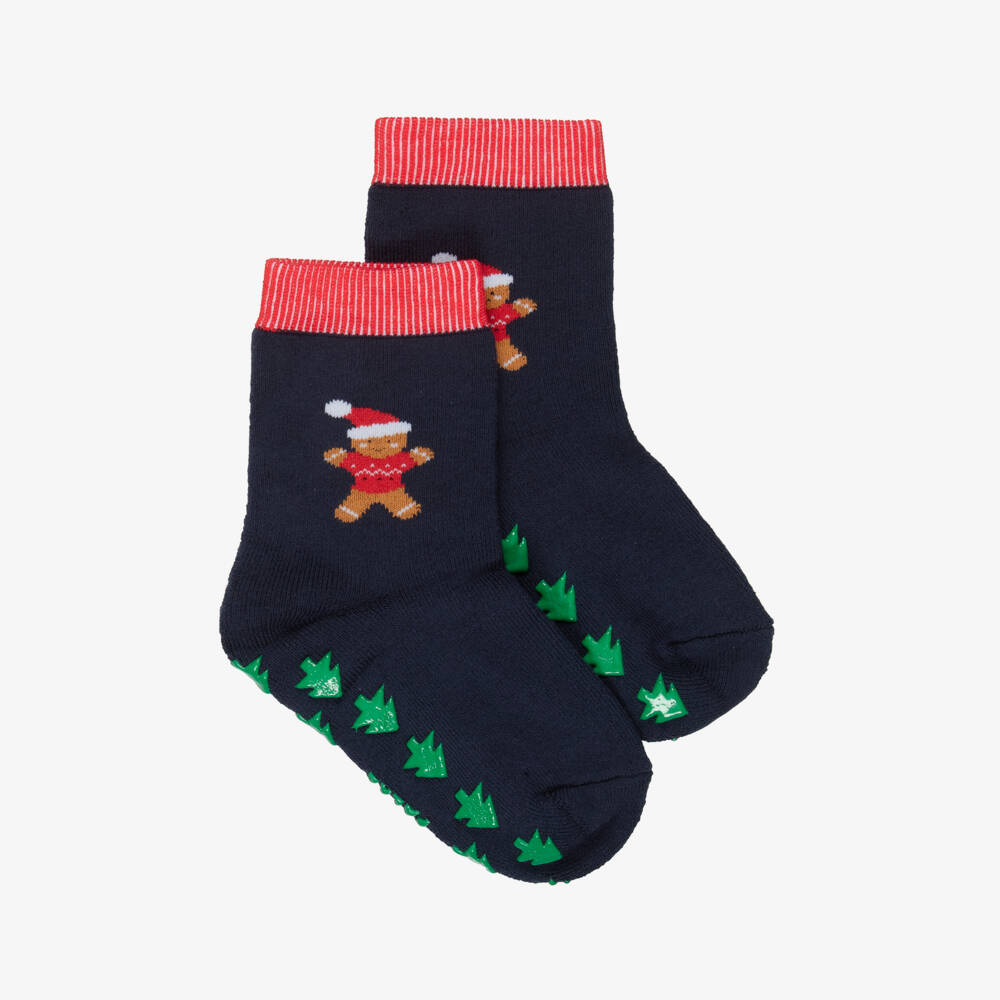 Falke-Navy Blue Gingerbread Man Slipper Socks | Childrensalon