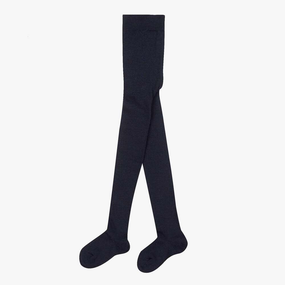 Falke-Navy Blue Knitted Wool Tights | Childrensalon