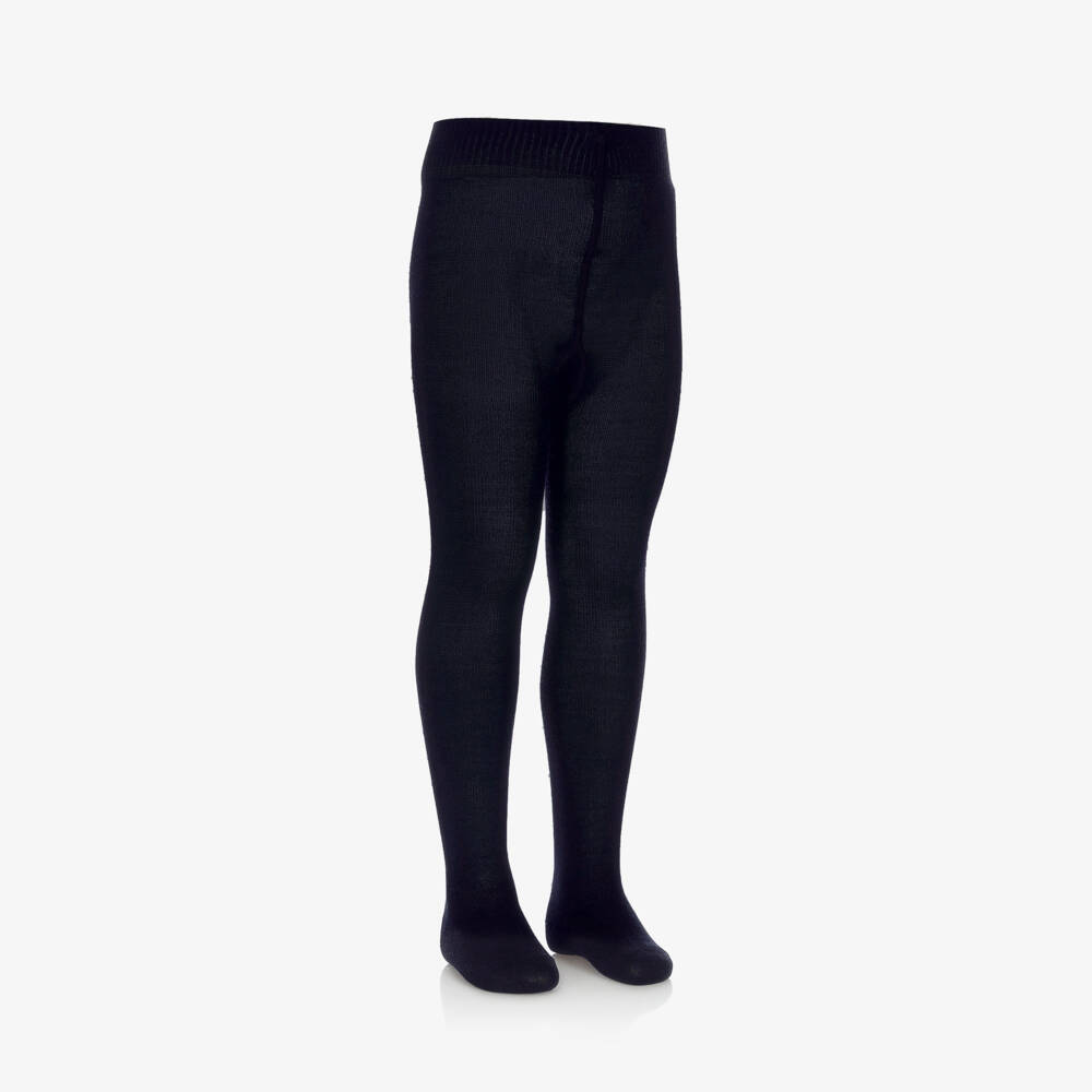 Falke-Navy Blue Knitted Wool Tights | Childrensalon