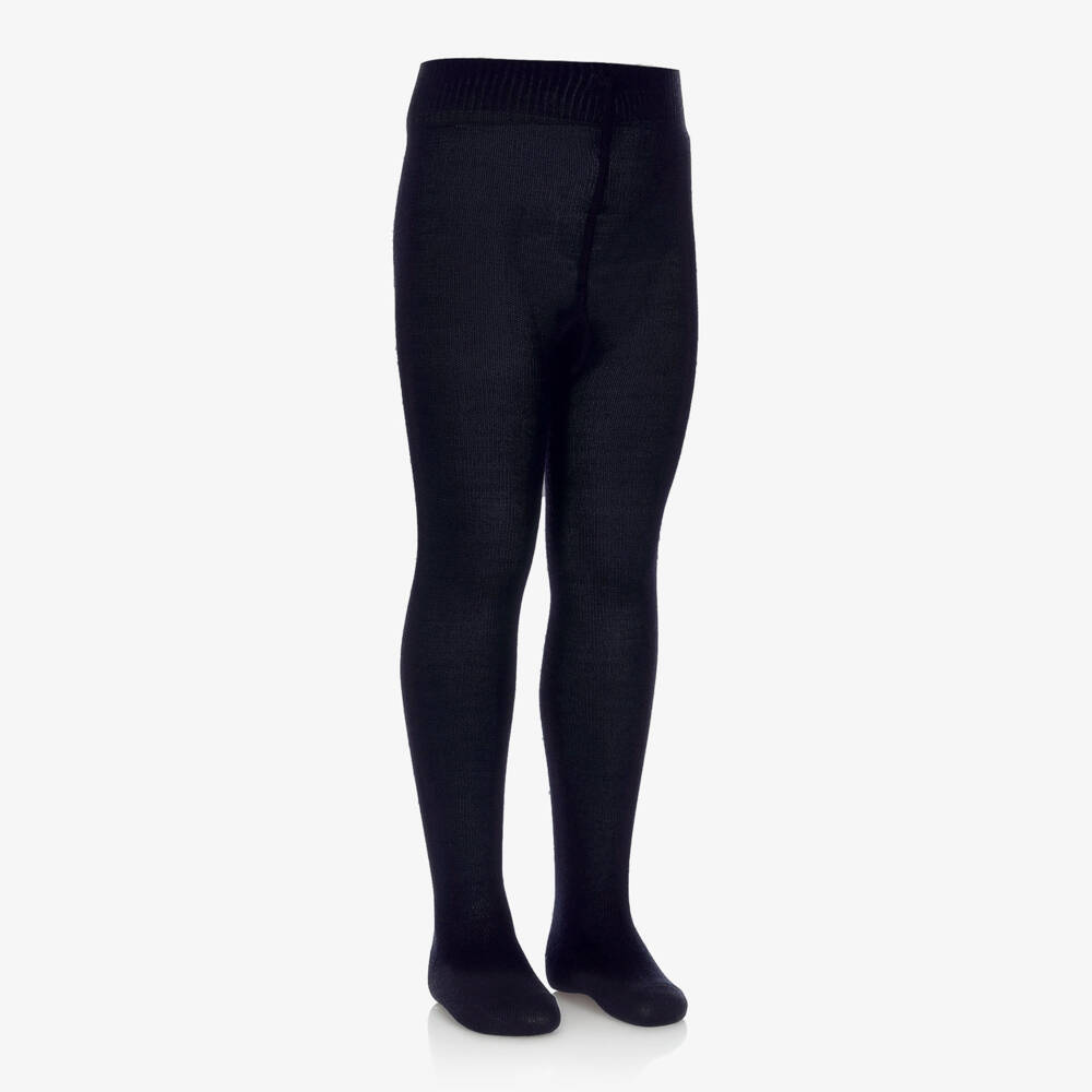 Falke-Navy Blue Knitted Wool Tights | Childrensalon