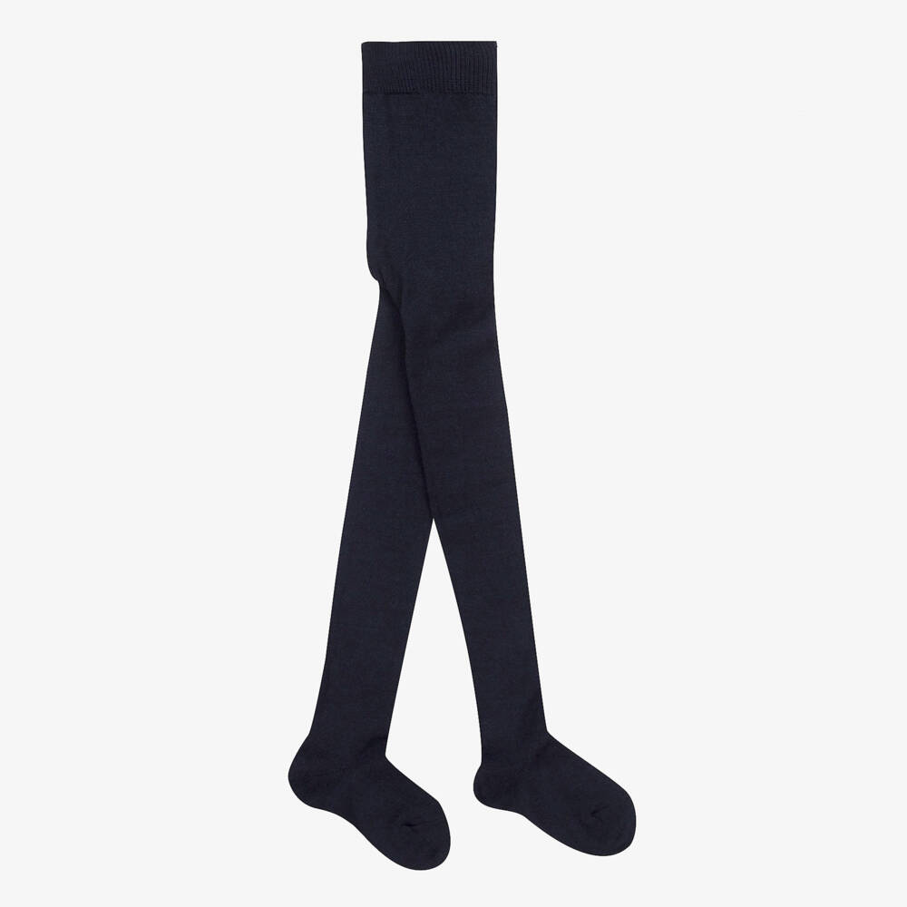 Falke-Navy Blue Knitted Wool Tights | Childrensalon