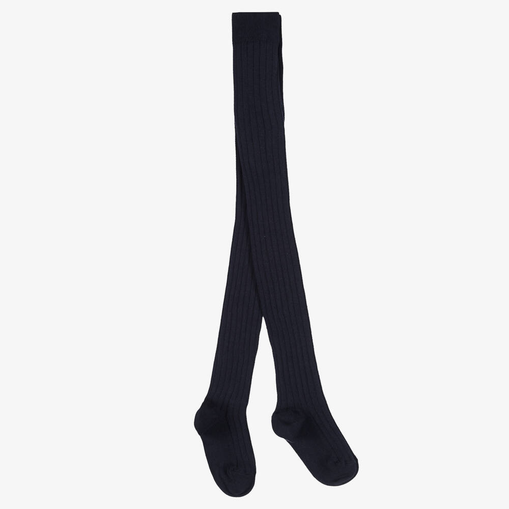 Falke-Navy Blue Ribbed Cotton Knit Tights | Childrensalon