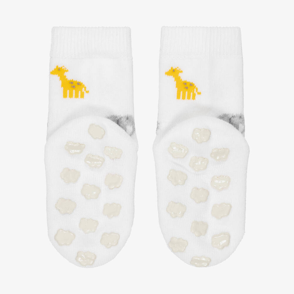 Falke-White Animal Print Cotton Catspads Baby Socks | Childrensalon