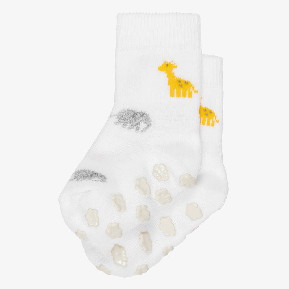 Falke-White Animal Print Cotton Catspads Baby Socks | Childrensalon