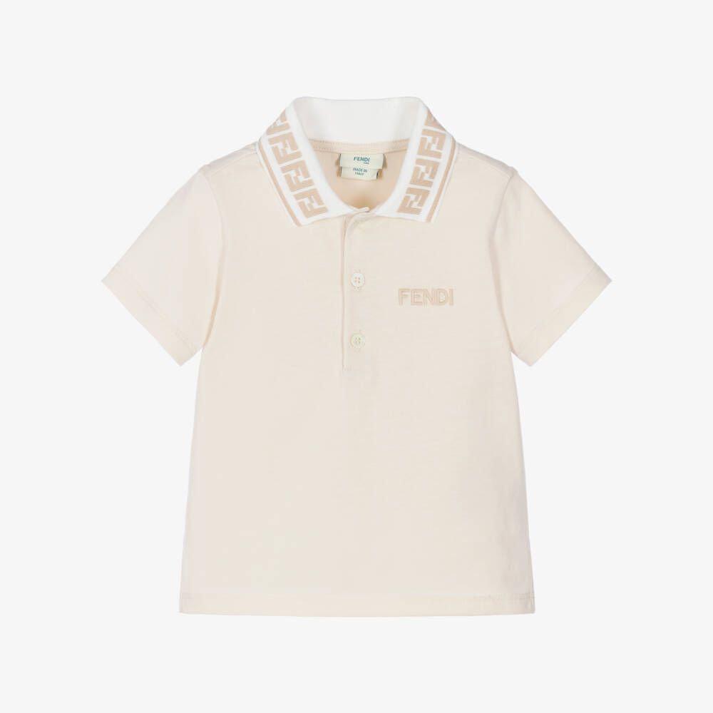 Fendi-Baby Boys Beige Cotton FF Collar Polo Shirt | Childrensalon