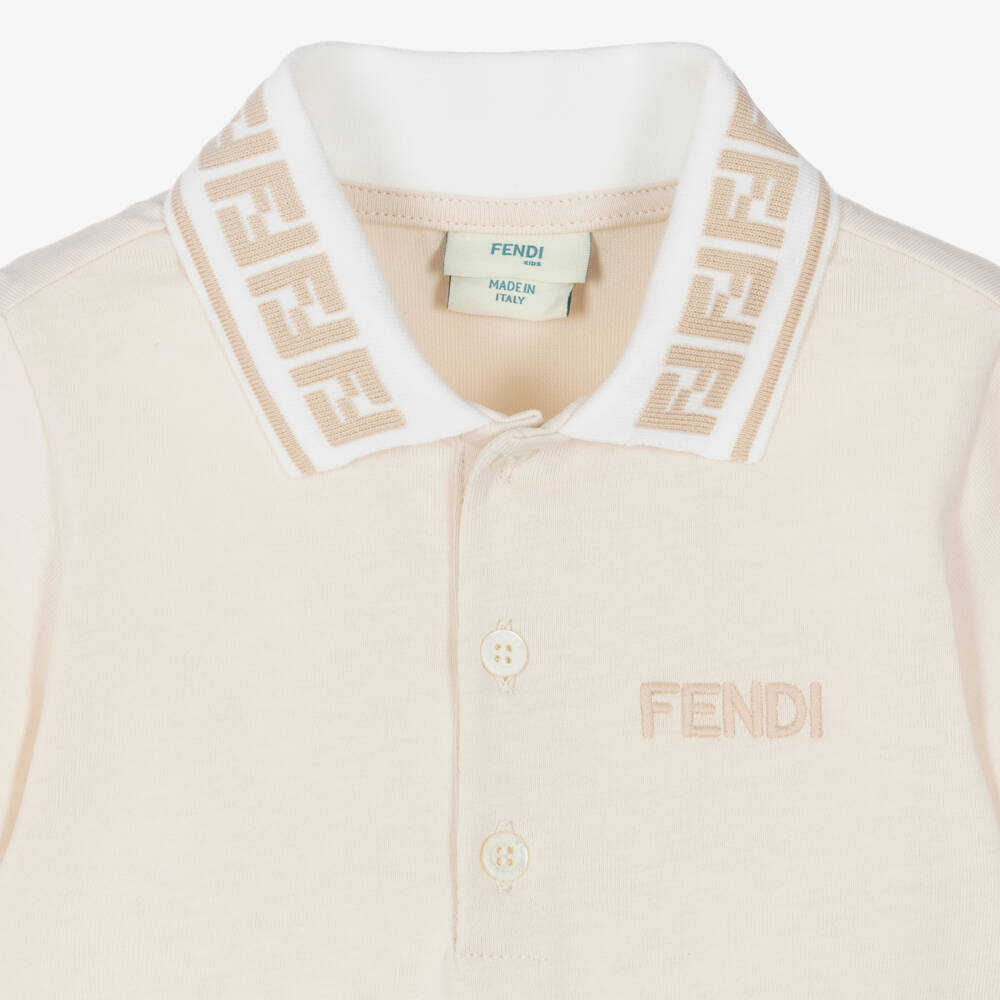Fendi-Baby Boys Beige Cotton FF Collar Polo Shirt | Childrensalon