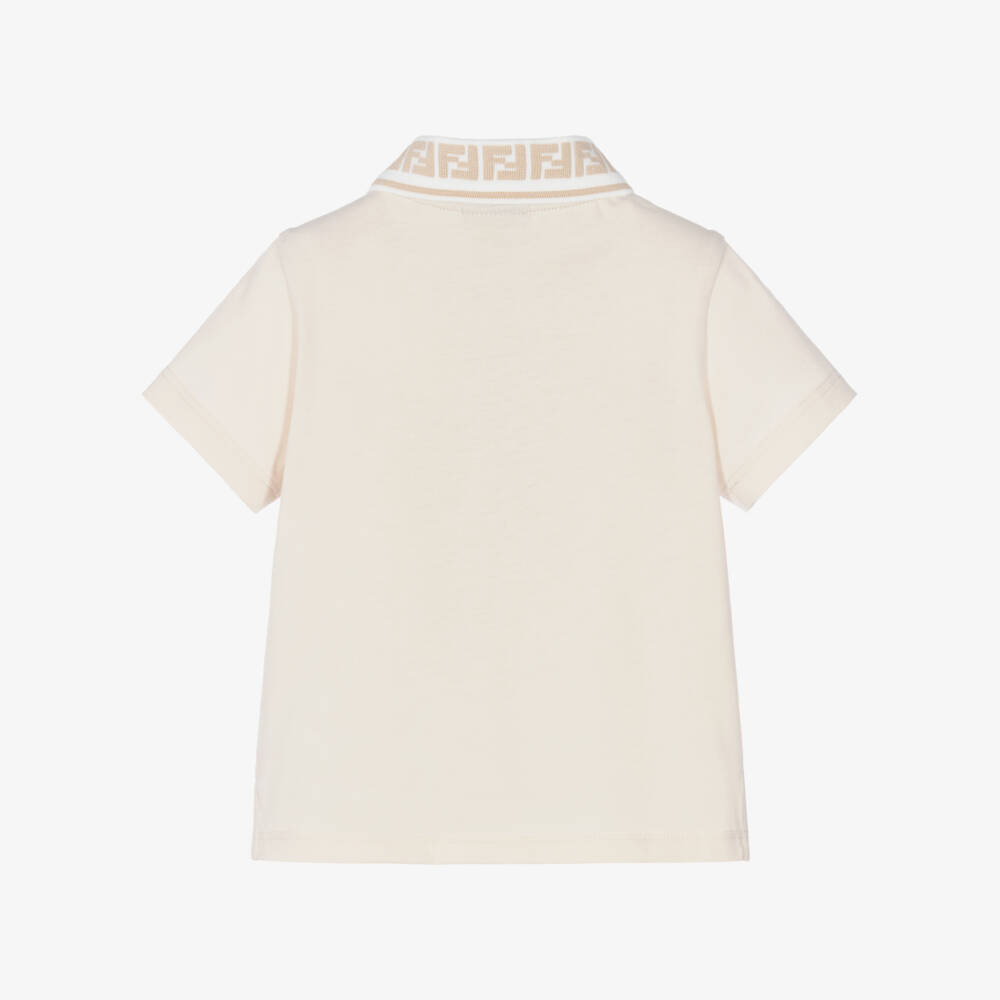 Fendi-Baby Boys Beige Cotton FF Collar Polo Shirt | Childrensalon
