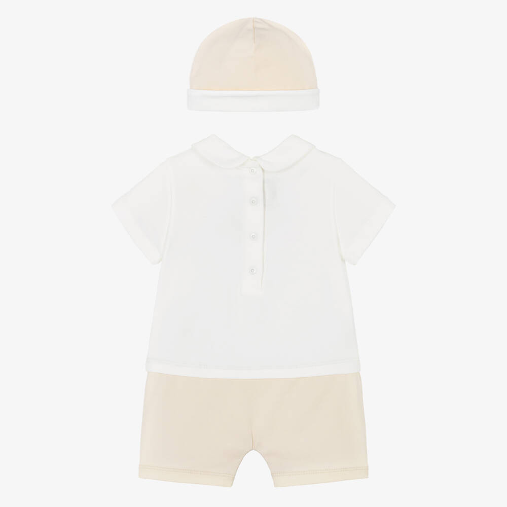 Fendi-Baby Boys Beige & White Cotton Shortie Gift Set | Childrensalon