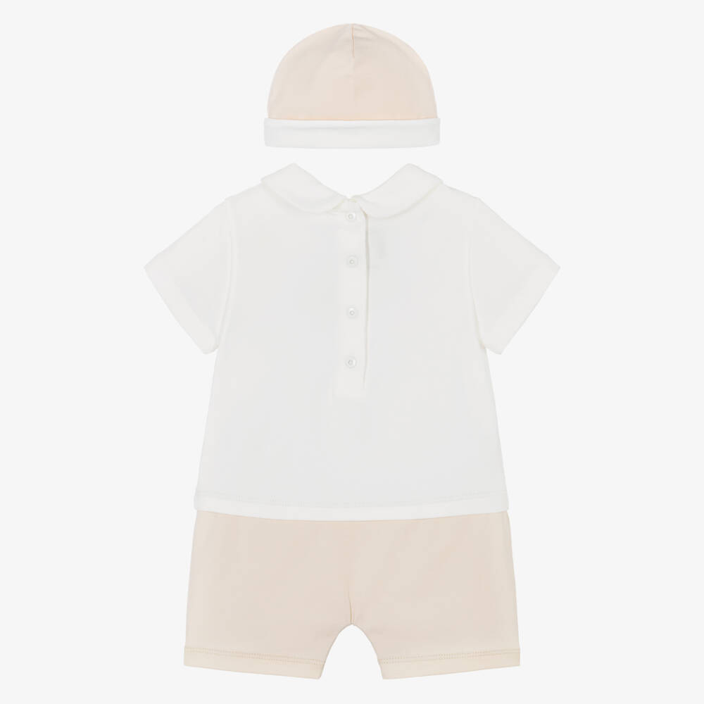 Fendi-Baby Boys Beige & White Cotton Shortie Gift Set | Childrensalon
