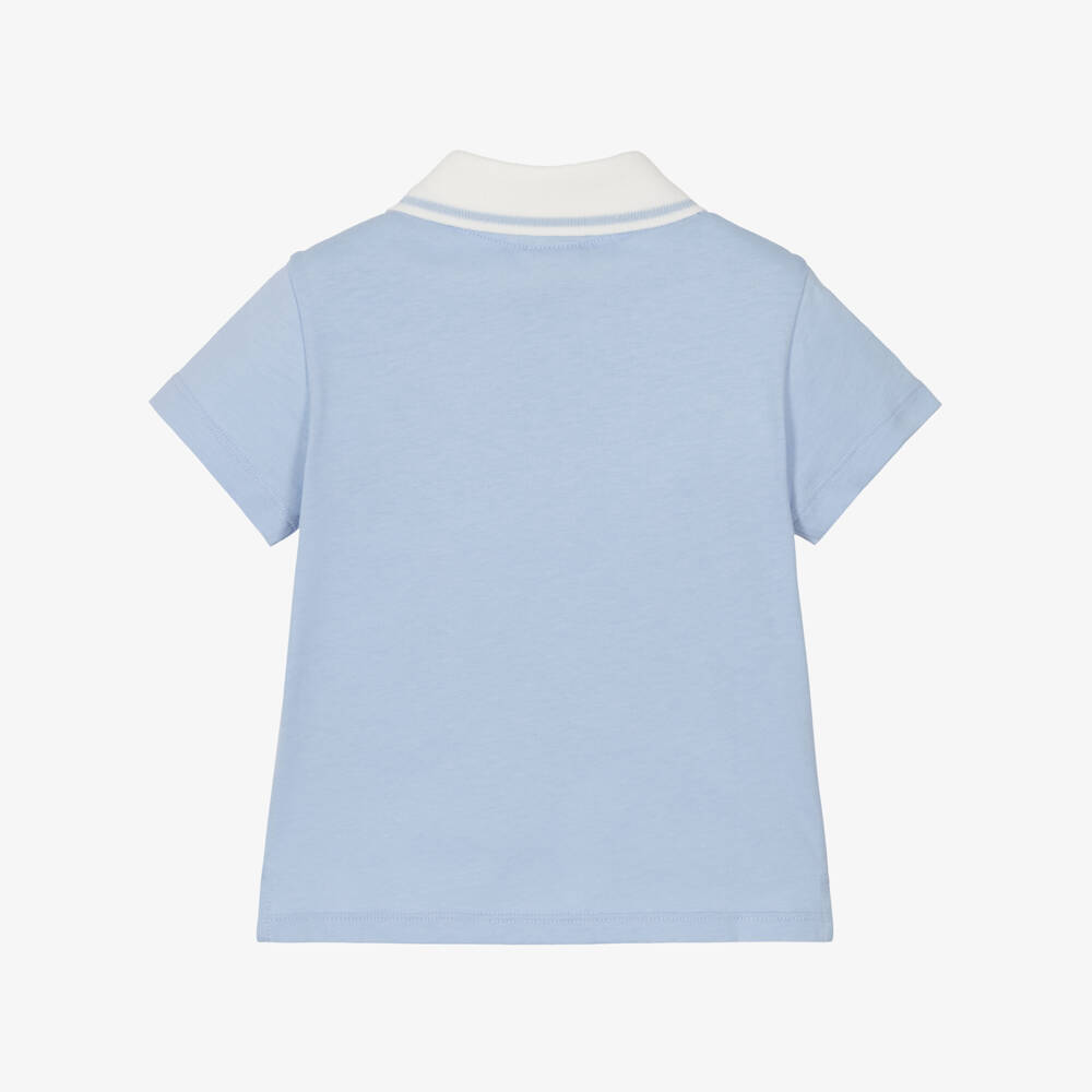 Fendi-Baby Boys Blue Cotton Polo Shirt with Roma Logo | Childrensalon