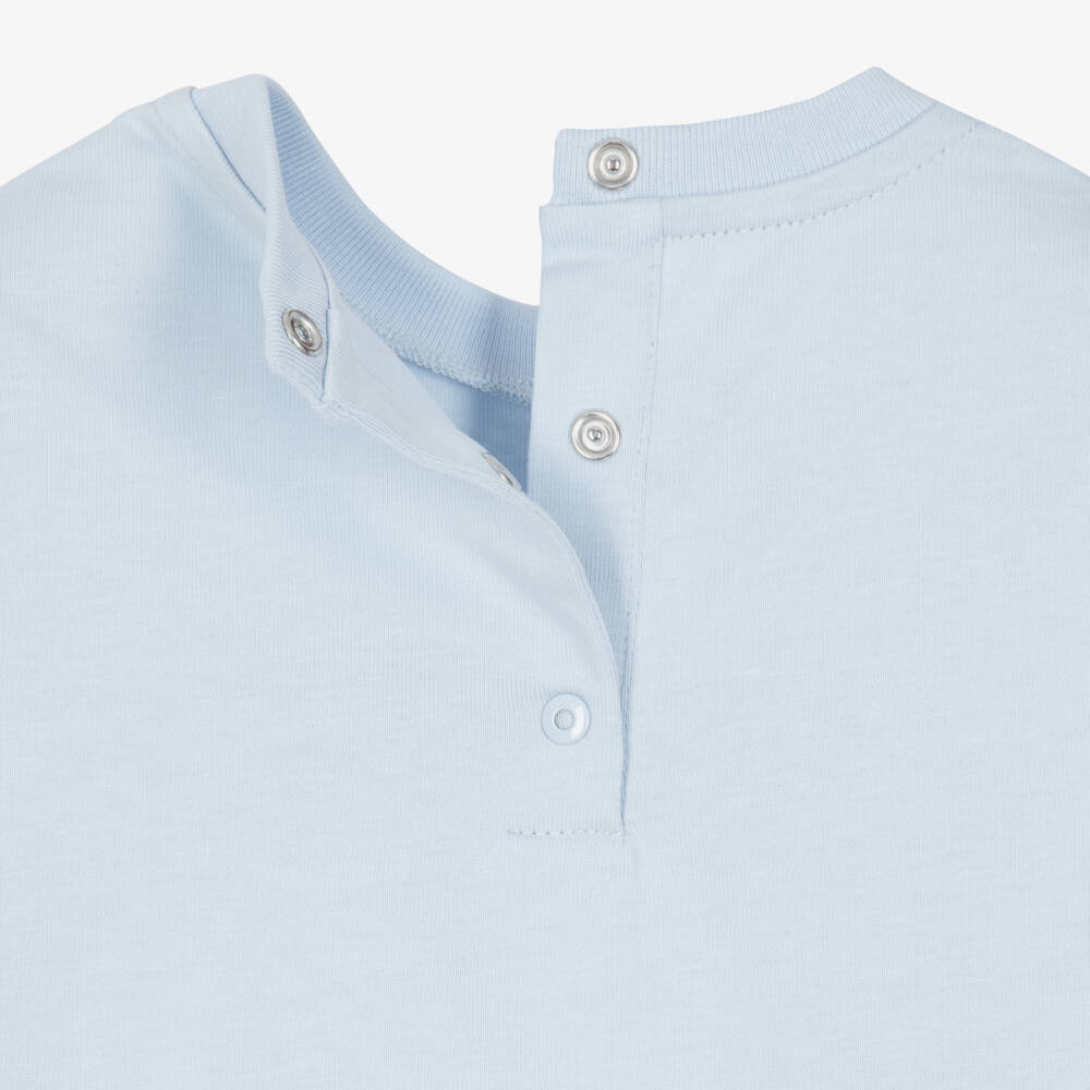 Fendi-Baby Boys Blue Cotton T-Shirt with Teddy Bear Print | Childrensalon