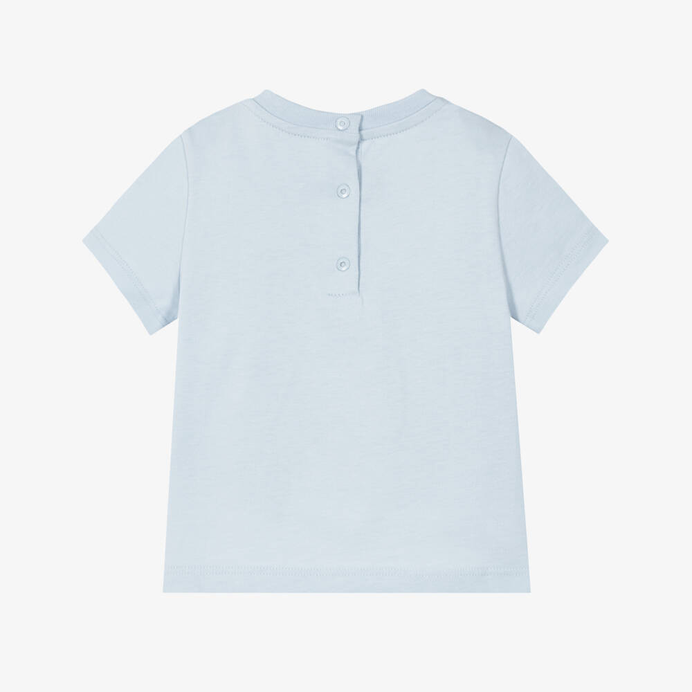 Fendi-Baby Boys Blue Cotton T-Shirt with Teddy Bear Print | Childrensalon