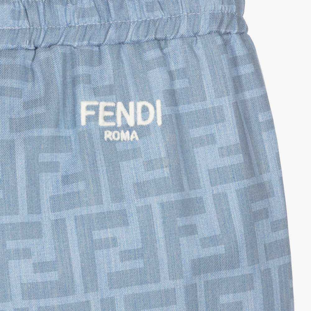 Fendi-Baby Boys Blue FF Cotton Trousers | Childrensalon