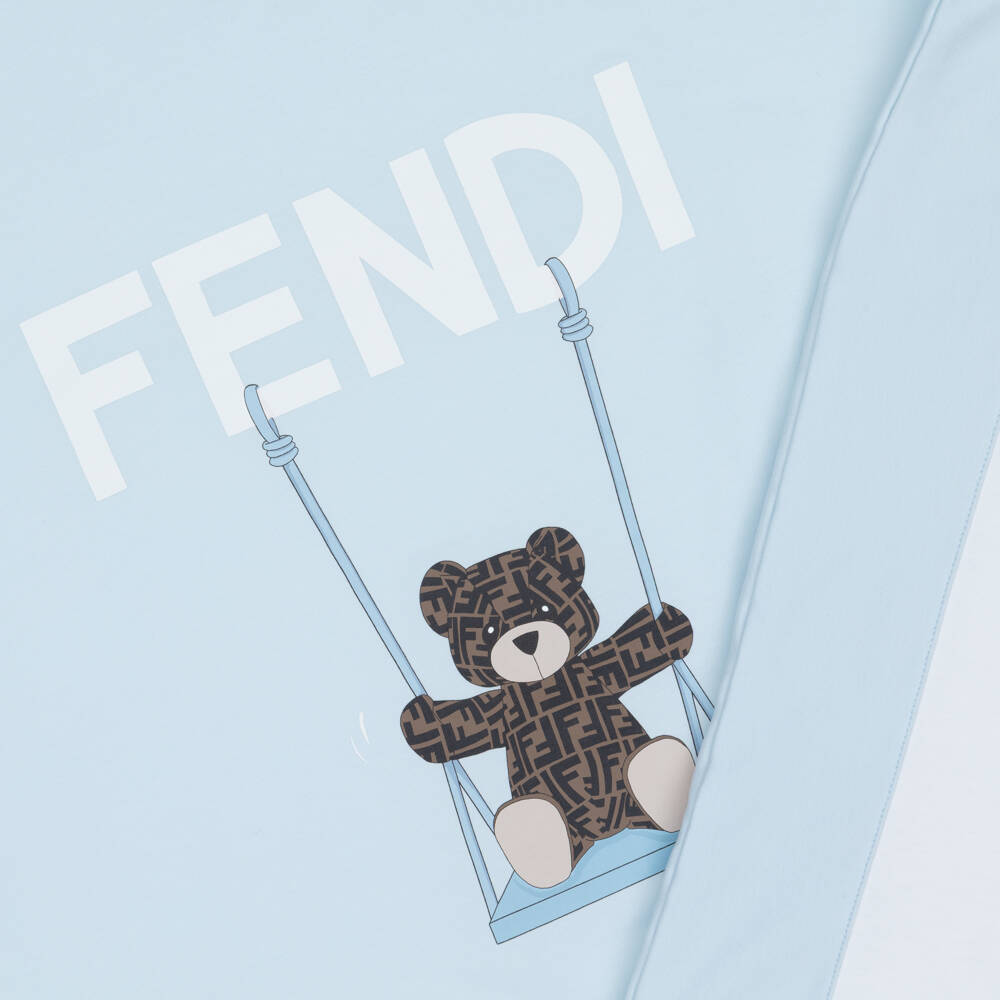 Fendi-Baby Boys Blue Padded Blanket with Logo Teddy (77cm) | Childrensalon