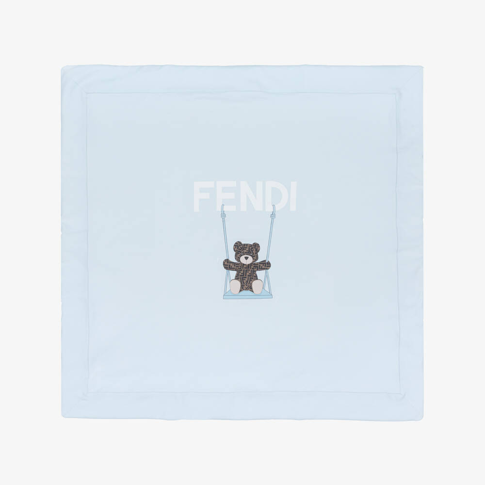 Fendi-Baby Boys Blue Padded Blanket with Logo Teddy (77cm) | Childrensalon