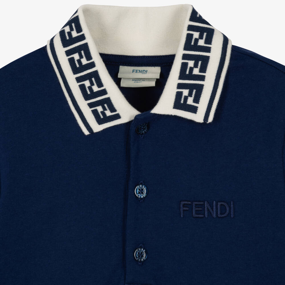Fendi-Baby Boys Navy Blue Cotton FF Collar Polo Shirt | Childrensalon