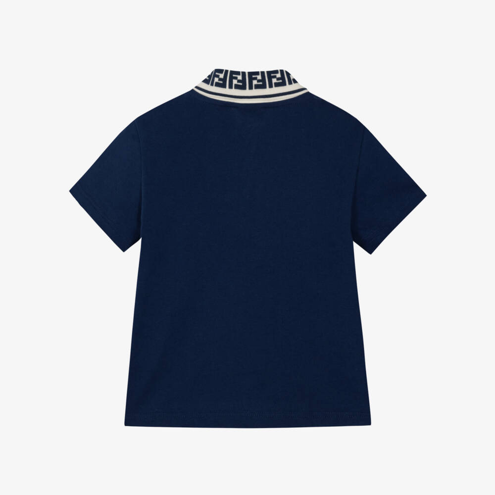 Fendi-Baby Boys Navy Blue Cotton FF Collar Polo Shirt | Childrensalon