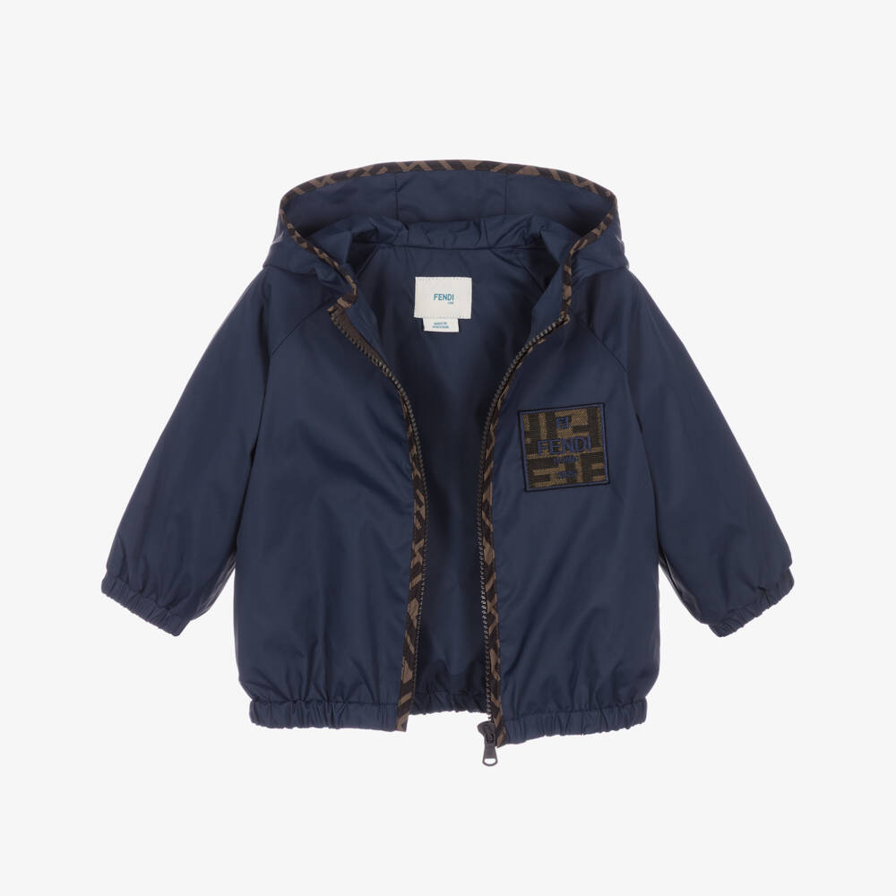 Fendi-Куртка с капюшоном синяя с логотипом FF для малышей | Childrensalon