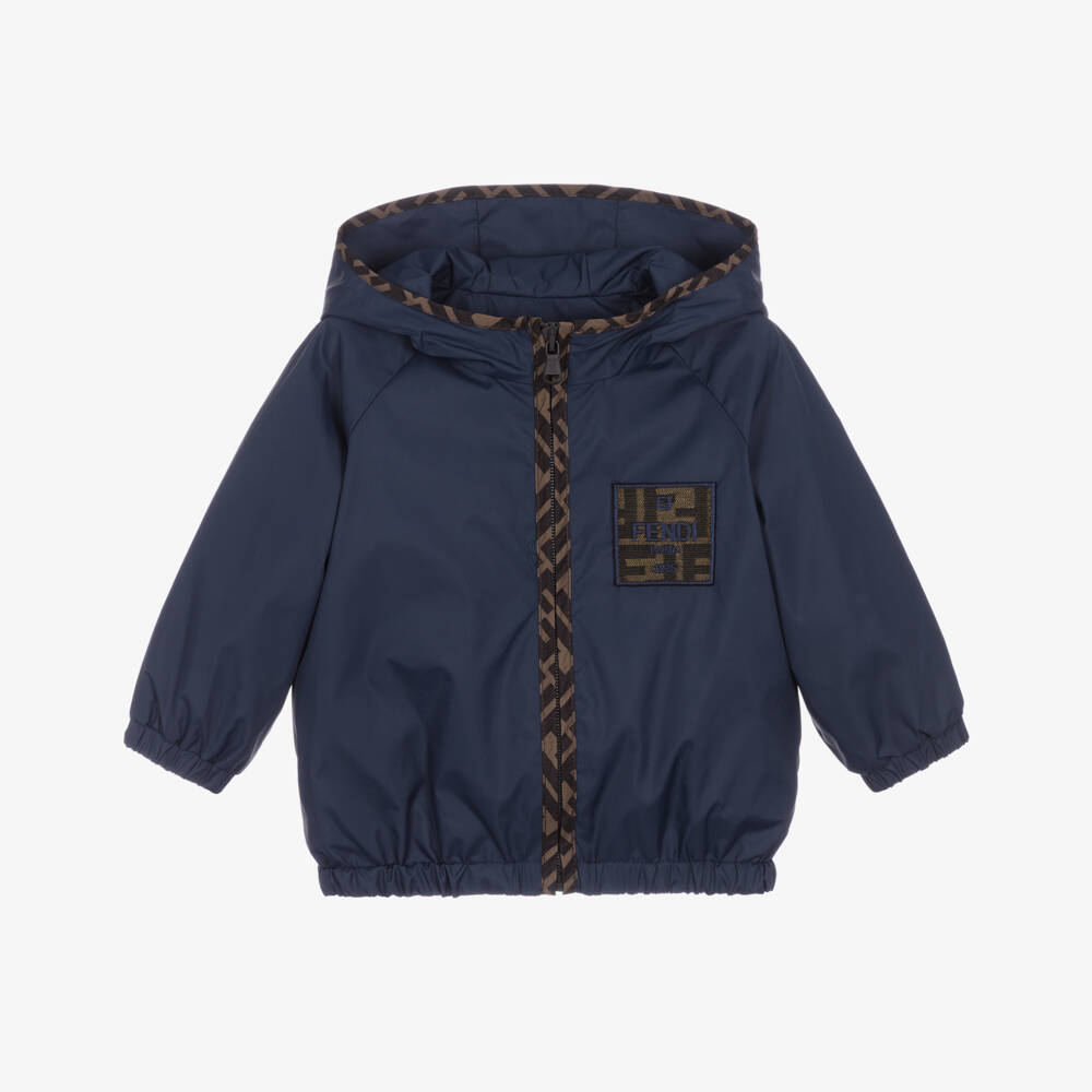 Fendi-Куртка с капюшоном синяя с логотипом FF для малышей | Childrensalon