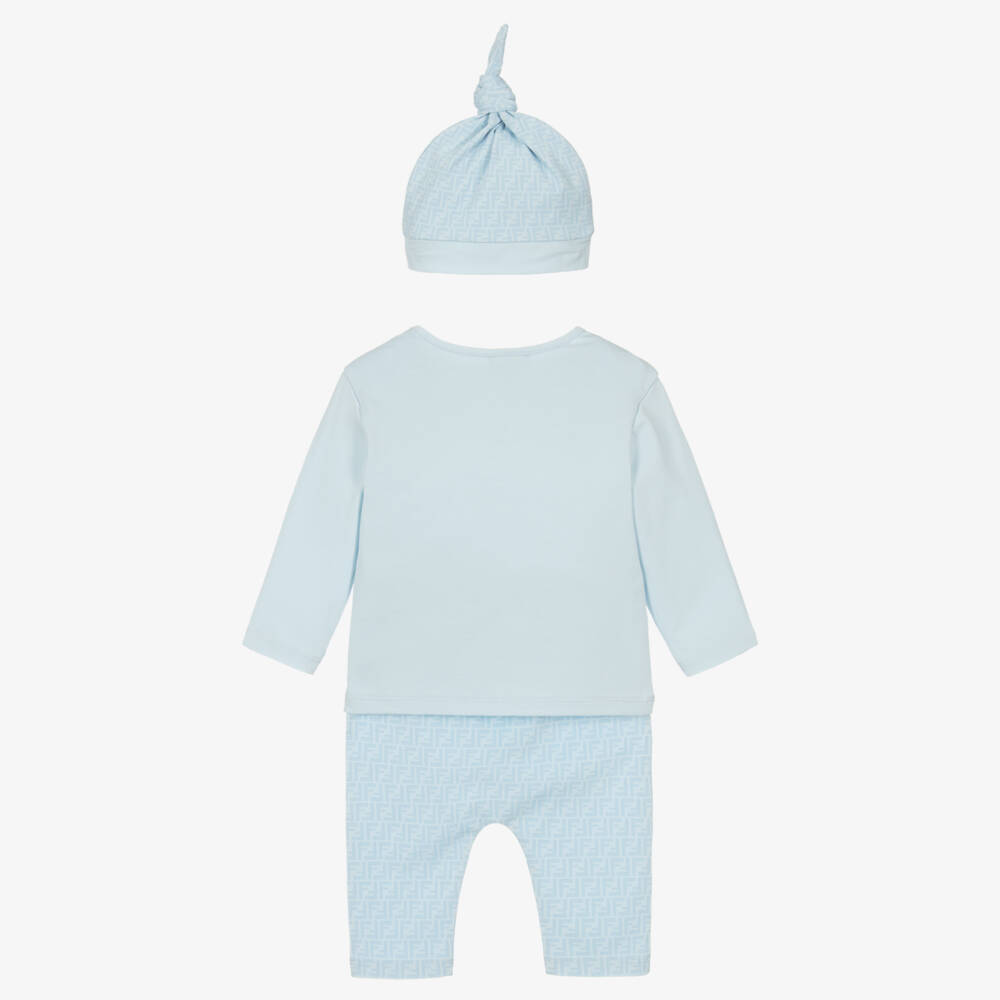 Fendi-Baby Boys Pale Blue Cotton Bear Babygrow Set | Childrensalon