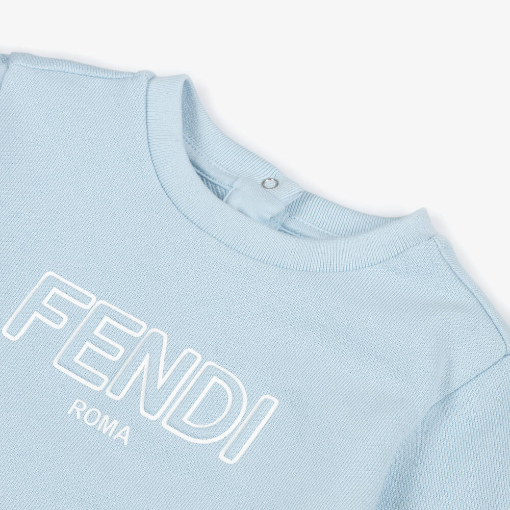 Fendi-Baby Boys Pale Blue Cotton Sweatshirt with Raised Logo | Childrensalon
