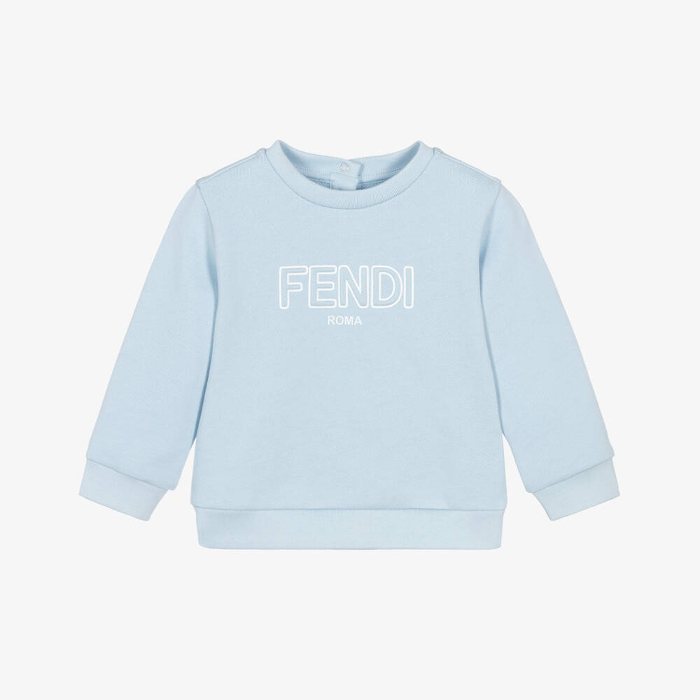 Fendi-Baby Boys Pale Blue Cotton Sweatshirt with Raised Logo | Childrensalon