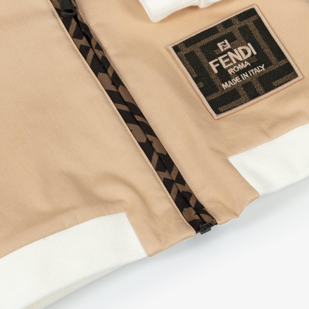 Fendi-توب بسحاب قطن لون بيج  وأبيض للمواليد | Childrensalon