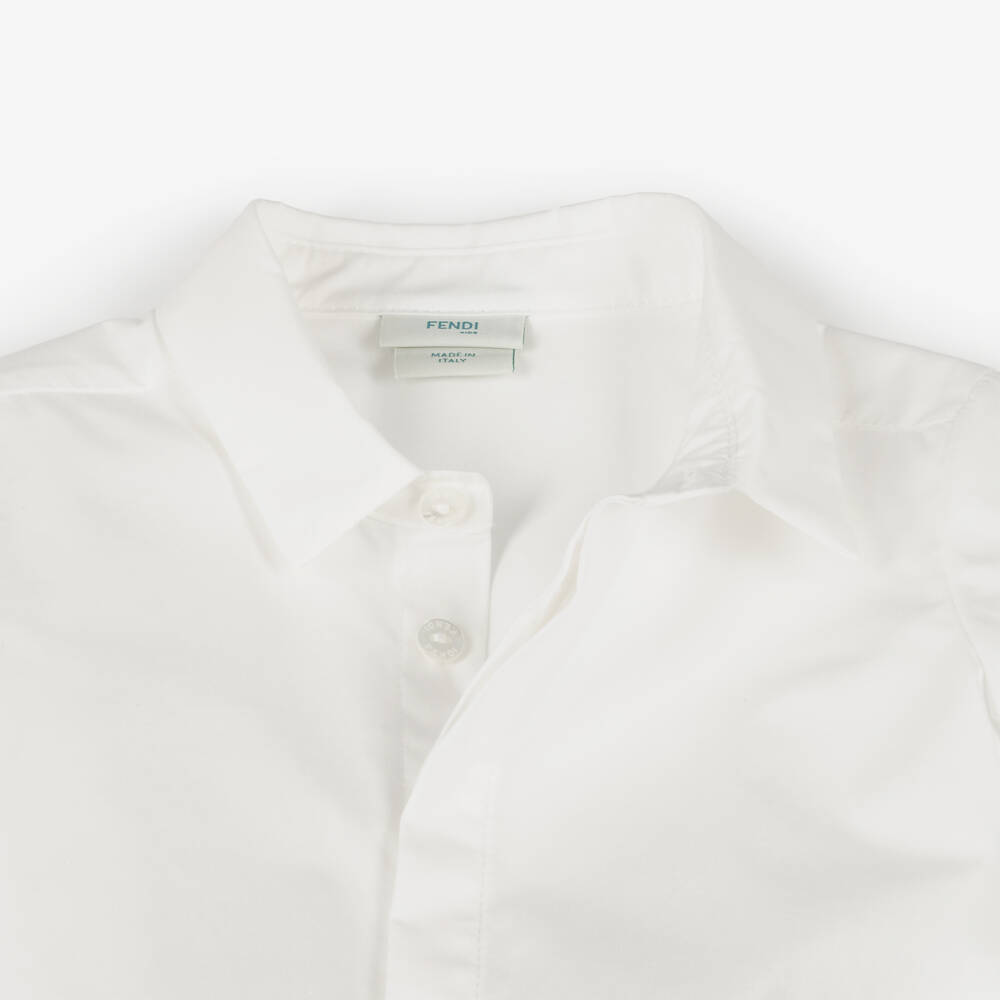 Fendi-Baby Boys White & Blue FF Logo Buster Suit | Childrensalon