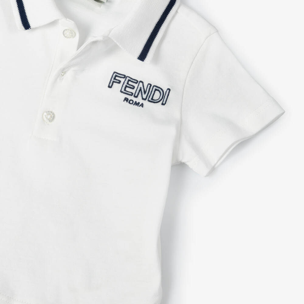 Fendi-Baby Boys White Cotton Jersey Polo Shirt | Childrensalon