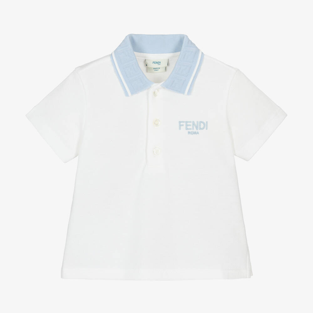 Fendi-Baby Boys White Cotton Polo Shirt With FF Collar | Childrensalon