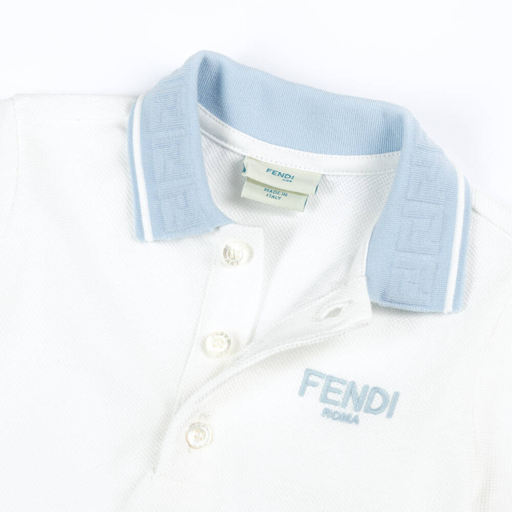Fendi-Baby Boys White Cotton Polo Shirt With FF Collar | Childrensalon