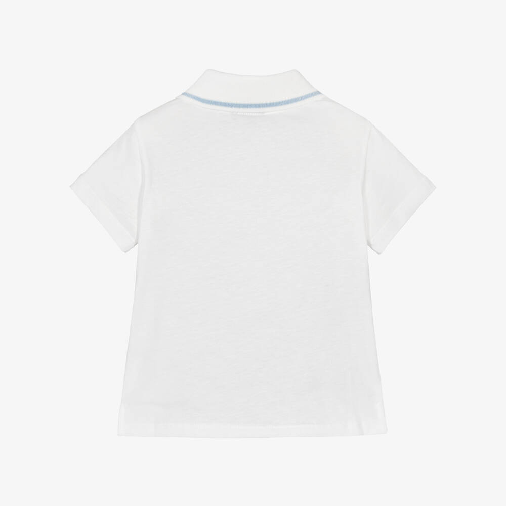 Fendi-Baby Boys White Cotton Polo Shirt with Roma Logo | Childrensalon