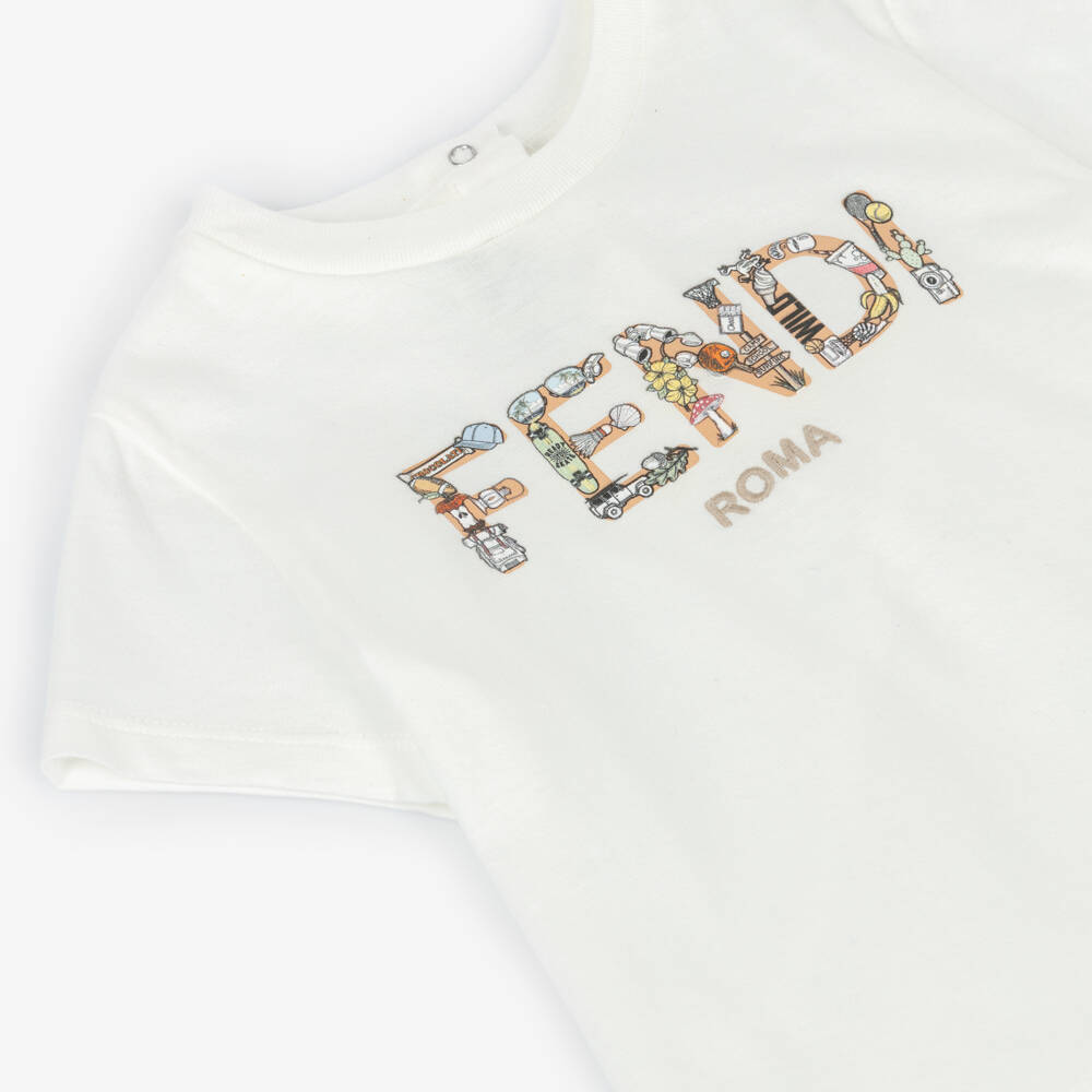 Fendi-تيشيرت قطن لون أبيض للأولاد الرضع | Childrensalon