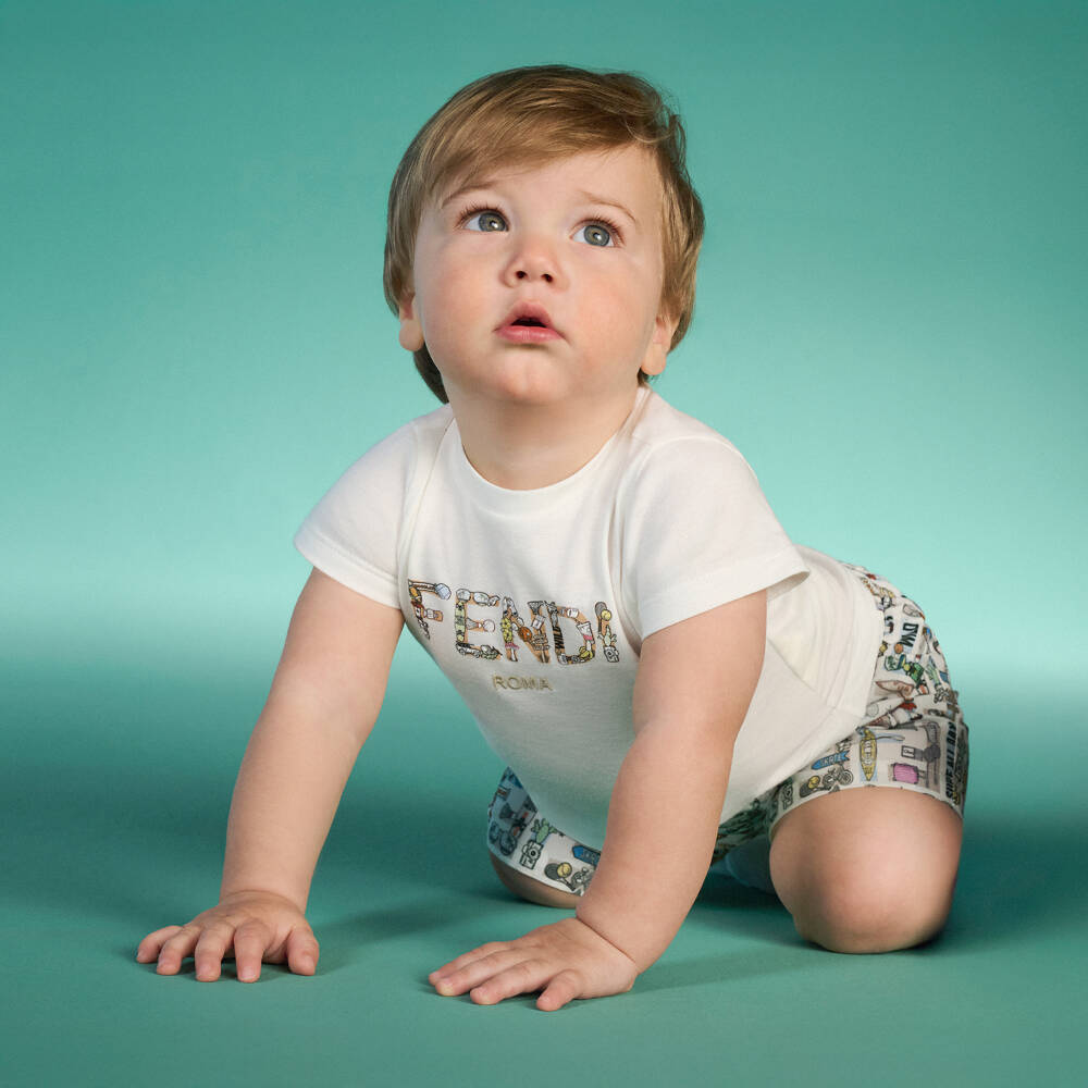 Fendi-تيشيرت قطن لون أبيض للأولاد الرضع | Childrensalon