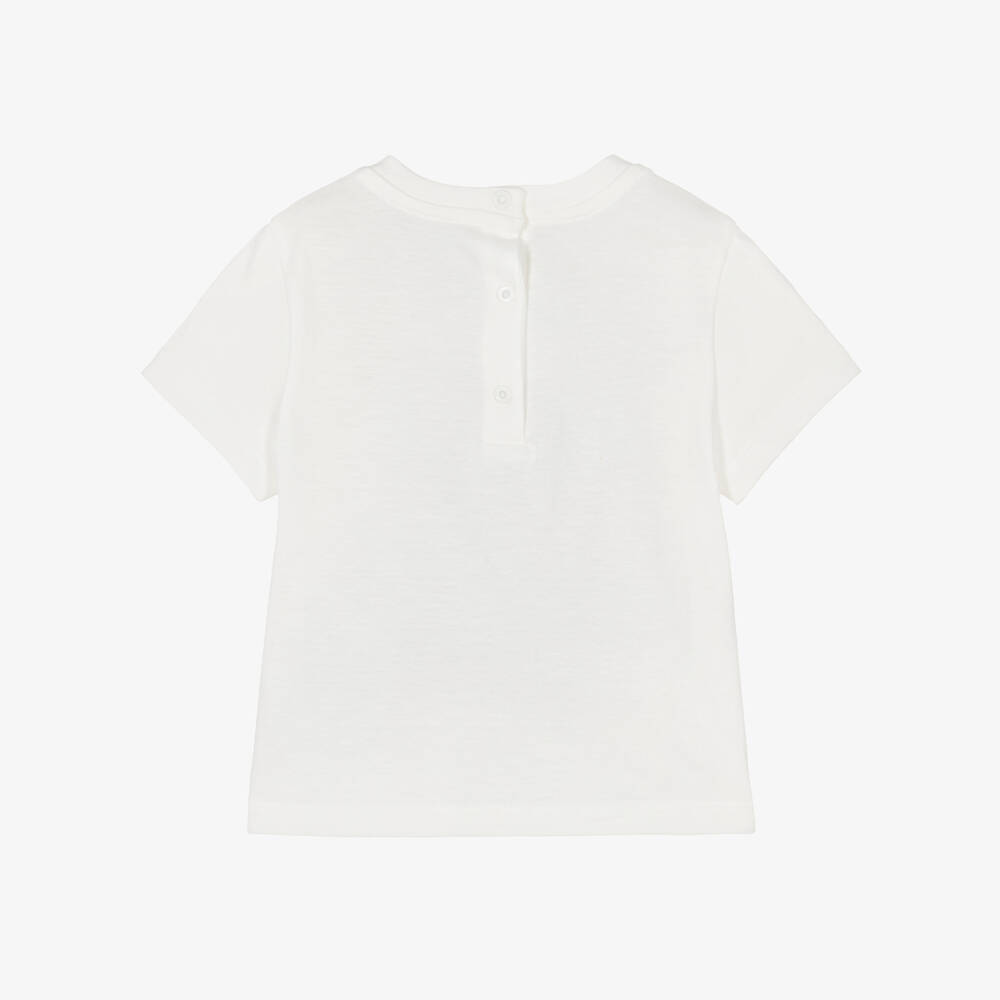 Fendi-Baby Boys White Cotton Teddy Bear Print T-Shirt | Childrensalon