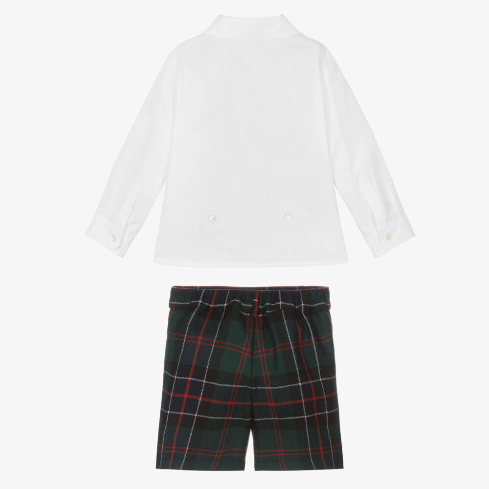 Fendi-Baby Boys White & Green Tartan Wool Buster Suit | Childrensalon